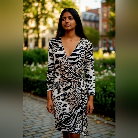 INC International Concepts Dresses & Skirts - INC International Concepts Black and Cream Animal Print Dress Size Large